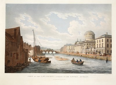 Ansicht der Gerichtsgebäude, Blick auf den Liffey, Dublin, 1799 von James Malton